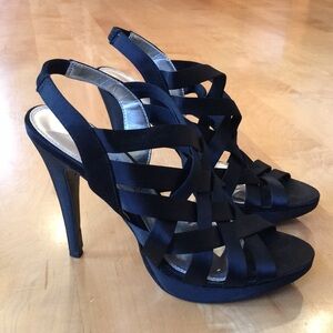 WHBM | Black Satin Crossed Strap Pump Stiletto